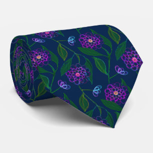 Flowers Pattern Groomsmen Navy Blue Floral Liberty Stropdas