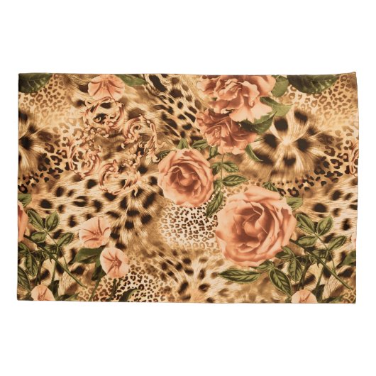 Flowers Pattern met Leopard Print Kussensloop (Achterkant)