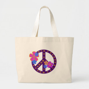 Flowers Peace Symbol Grote Tote Bag