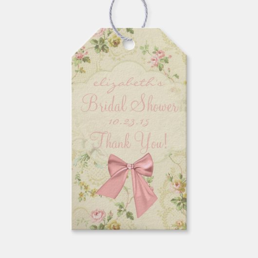 Flowers Peach Bow Vrijgezellenfeest Cadeaulabel (Voorkant)