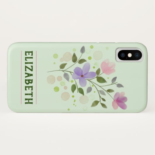 Flowers & Persoonlijke naam Elizabeth Case-Mate iPhone Case (Achterkant (horizontaal))