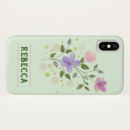 Flowers & Persoonlijke naam Rebecca Case-Mate iPhone Case (Achterkant (horizontaal))
