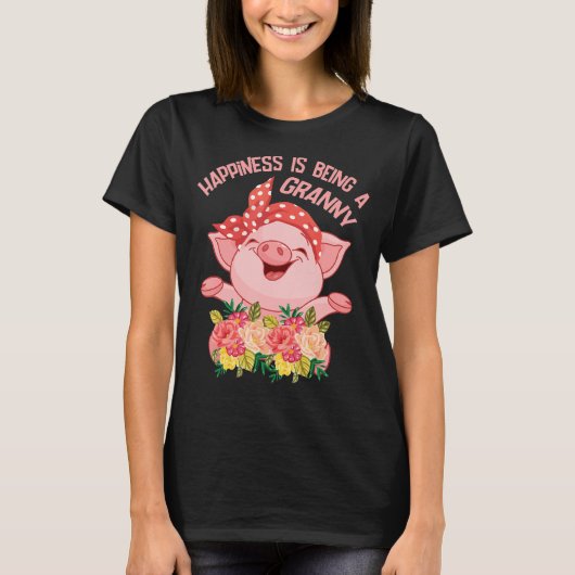 Flowers Pig Happiness is een oma moeder zoon T-shirt (Voorkant)