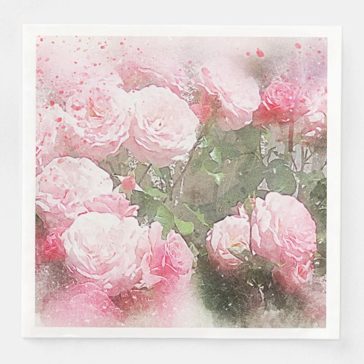 Flowers Pink Cabbage Rozen Paper Dinner Napkins Servet (Voorkant)