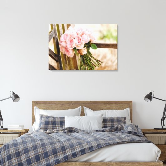 Flowers | Pink Rose Bouquet Canvas Afdruk (Insitu (Slaapkamer))