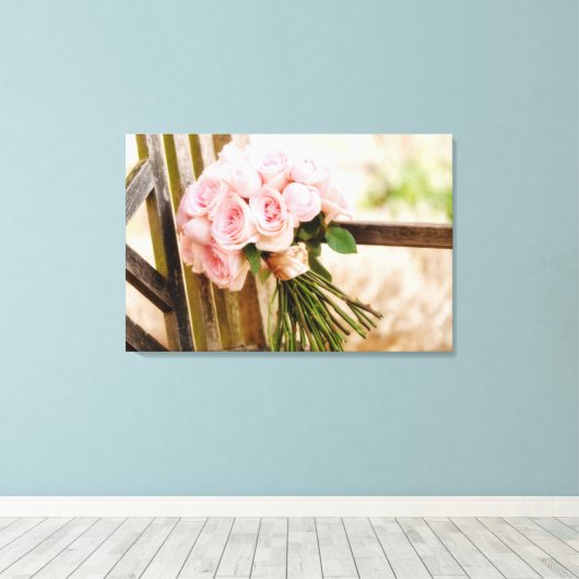 Flowers | Pink Rose Bouquet Canvas Afdruk (Insitu (Houten vloer))