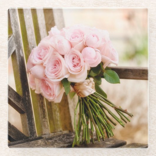 Flowers | Pink Rose Bouquet Glazen Onderzetter (Voorkant)