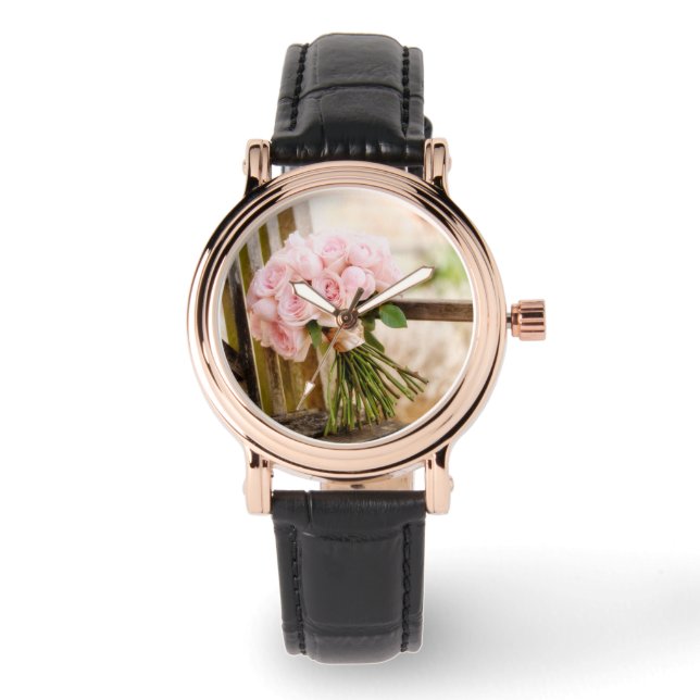 Flowers | Pink Rose Bouquet Horloge (Voorkant)
