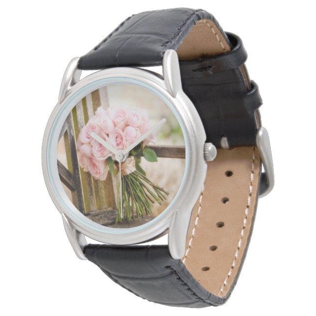 Flowers | Pink Rose Bouquet Horloge (Gekanteld)