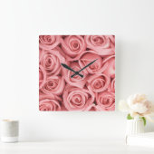 Flowers | Pink Roses Vierkante Klok (Huis)