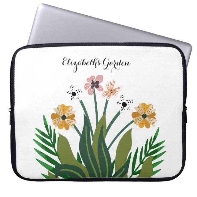 Flowers Pink Yellow Waterverf Bouquet Laptop Sleeve (Voorkant)