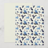 Flowers Rabbit Monkey Blue White Vintage Feestdagenkaart (Voorkant / Achterkant)
