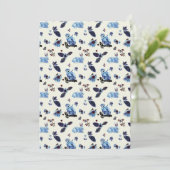 Flowers Rabbit Monkey Blue White Vintage Feestdagenkaart (Staand voorkant)