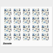 Flowers Rabbit Monkey Blue White Vintage Vierkante Sticker (Vel)