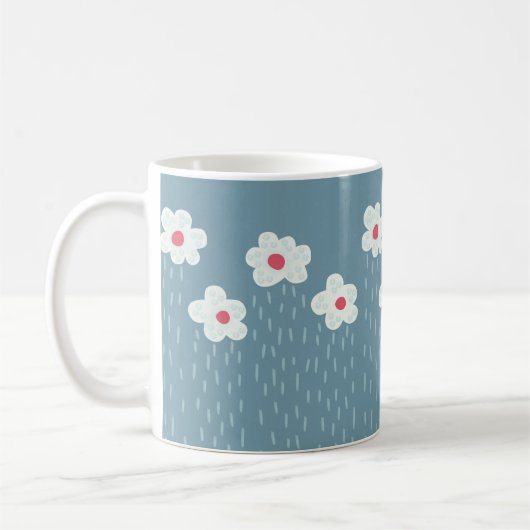 Flowers Raining Springtime Blue Gloomy Fun Koffiemok (Links)