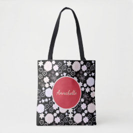 Flowers Red Black Floral Pattern Aangepast genaamd Tote Bag