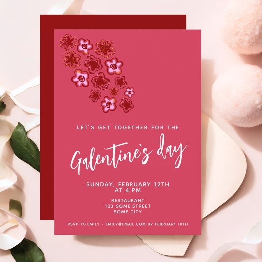 Flowers Red Pink Friends Galentine Day Kaart