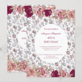 Flowers Red Roze Roses White Birthday Party Kaart