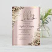 Flowers Roos Gold 50th Birthday Party Kaart (Staand voorkant)