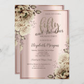 Flowers Roos Gold 50th Birthday Party Kaart (Voorkant / Achterkant)