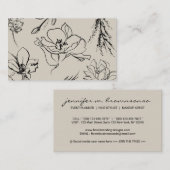 Flowers Sketch Beige Script Signature Classy Visitekaartje (Voorkant / Achterkant)
