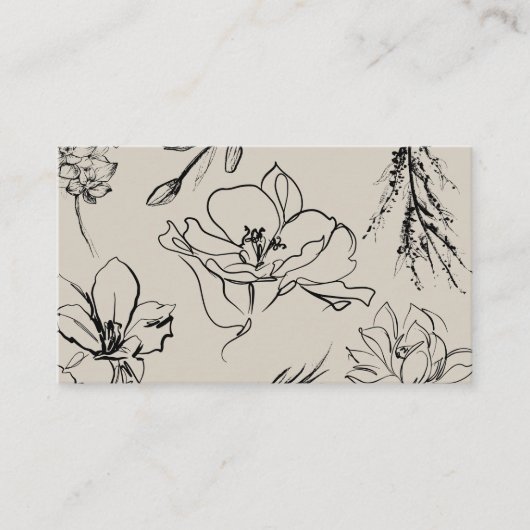 Flowers Sketch Beige Script Signature Classy Visitekaartje (Voorkant)