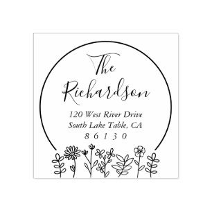 Flowers Sketch Diamond Retouradres Self-Inking Rubberstempel