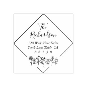 Flowers Sketch Diamond Retouradres Self-Inking Rubberstempel