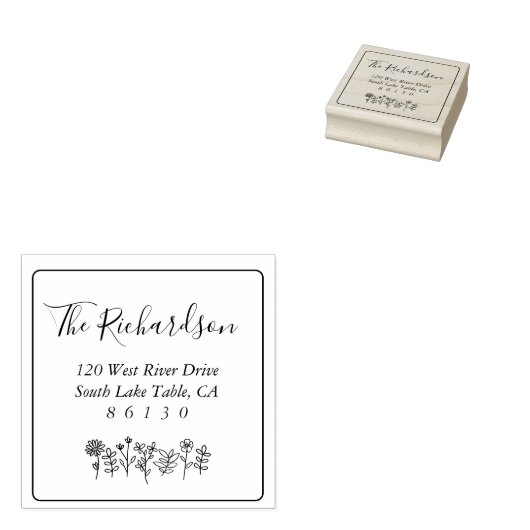 Flowers Sketch Retouradres Self-Inking Rubberstempel (Gestempeld)