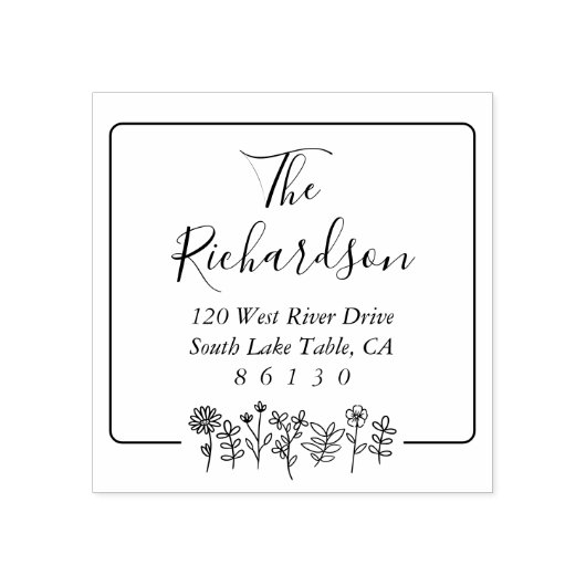 Flowers Sketch Retouradres Self-Inking Rubberstempel (Afrduk)