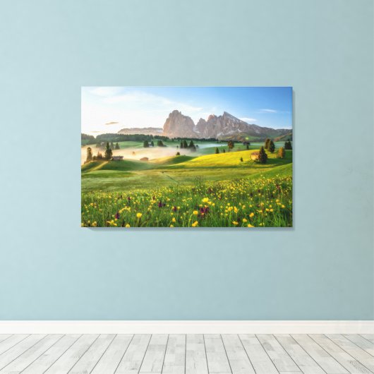 Flowers | Spring Alpe di Siusi Langkofel Canvas Afdruk (Insitu (Houten vloer))
