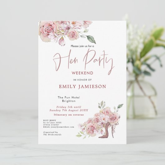 Flowers Stiletto Weekend Itinerary Hen Party Kaart (Staand voorkant)