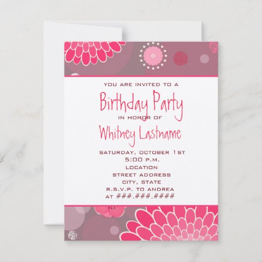 Flowers & Stippen Birthday Party Invite Kaart (Voorkant)