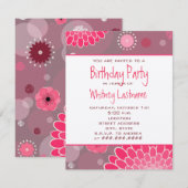 Flowers & Stippen Birthday Party Invite Kaart (Voorkant / Achterkant)