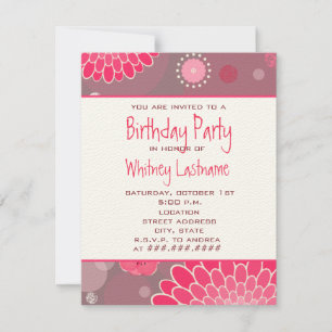 Flowers & Stippen Birthday Party Invite Kaart