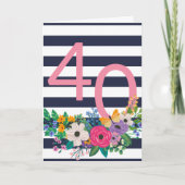 Flowers & Stripes Pink 40 Happy Birthday Kaart (Voorkant)