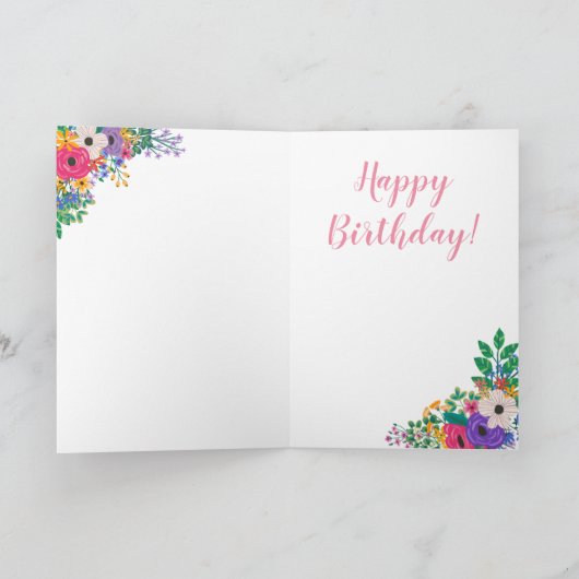 Flowers & Stripes Pink 40 Happy Birthday Kaart (Binnen)