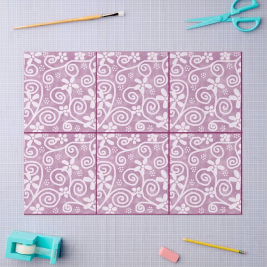 Flowers Swirls Dusty Pink White Pattern Decoupage Tissuepapier (Craft)