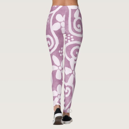 Flowers Swirls Dusty Pink White Pattern Whimsical Leggings (Achterkant)