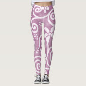 Flowers Swirls Dusty Pink White Pattern Whimsical Leggings (Voorkant)