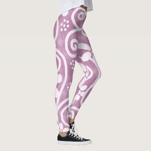 Flowers Swirls Dusty Pink White Pattern Whimsical Leggings (Rechts)