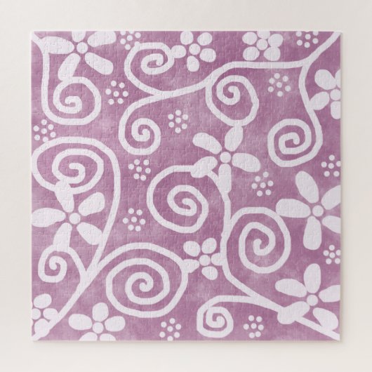 Flowers Swirls Dusty Pink White Pattern Whimsical Legpuzzel (Verticaal)