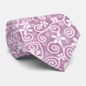 Flowers Swirls Dusty Pink White Pattern Whimsical Stropdas (Opgerold)