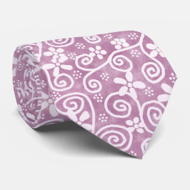 Flowers Swirls Dusty Pink White Pattern Whimsical Stropdas