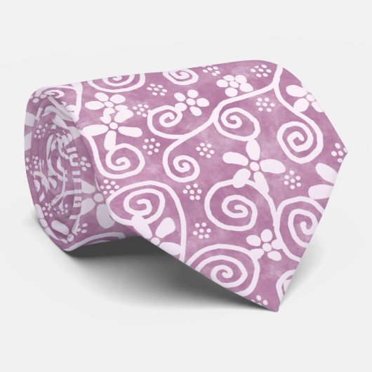 Flowers Swirls Dusty Pink White Pattern Whimsical Stropdas (Opgerold)