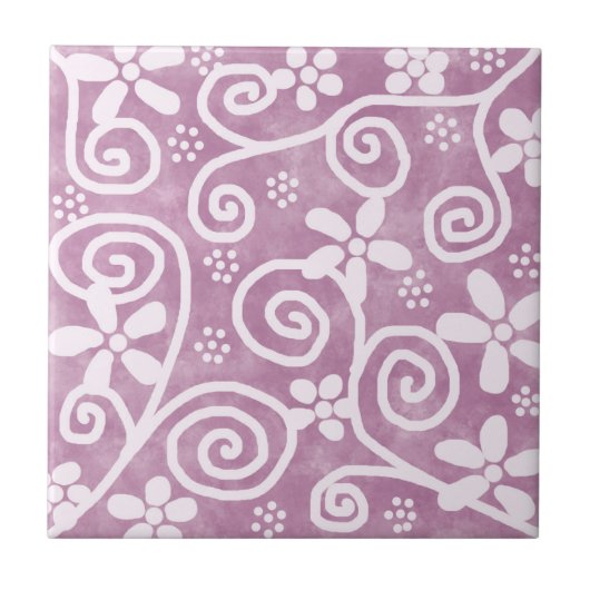 Flowers Swirls Dusty Pink White Pattern Whimsical Tegeltje (Voorkant)