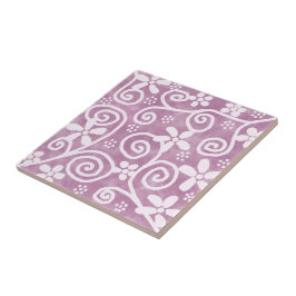Flowers Swirls Dusty Pink White Pattern Whimsical Tegeltje