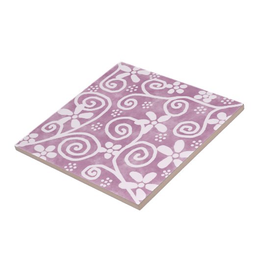 Flowers Swirls Dusty Pink White Pattern Whimsical Tegeltje (Zijkant)