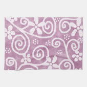 Flowers Swirls Dusty Pink White Pattern Whimsical Theedoek (Horizontaal)