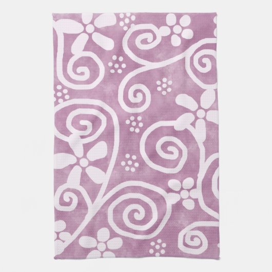Flowers Swirls Dusty Pink White Pattern Whimsical Theedoek (Verticaal)